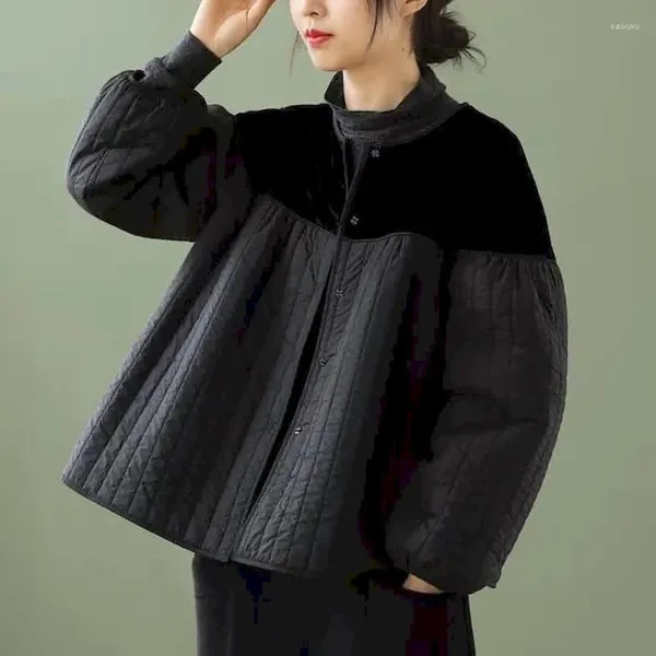 Женские куртки в корейском стиле, свободные однотонные лоскутные стеганые кардиганы с длинными рукавами и пуговицами, осенние пальто, винтажная одежда
