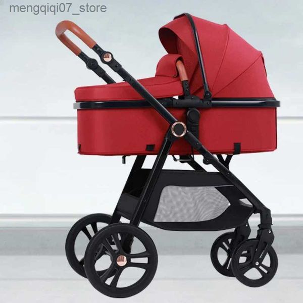 Carrinhos # Apoio de braço ajustável Push Handle Stroller sentado e reclinado carrinho de duas vias empurrando alta vista carrinho de bebê com um clique dobrável L240319