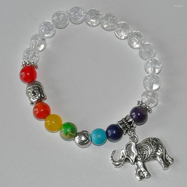 Strang 7 Chakra Stein Buddha Lotus Armband Yoga Meditation Heilung Glück Elefant Glück Yapa Mala Handgelenk Balance Kristall Quarz P