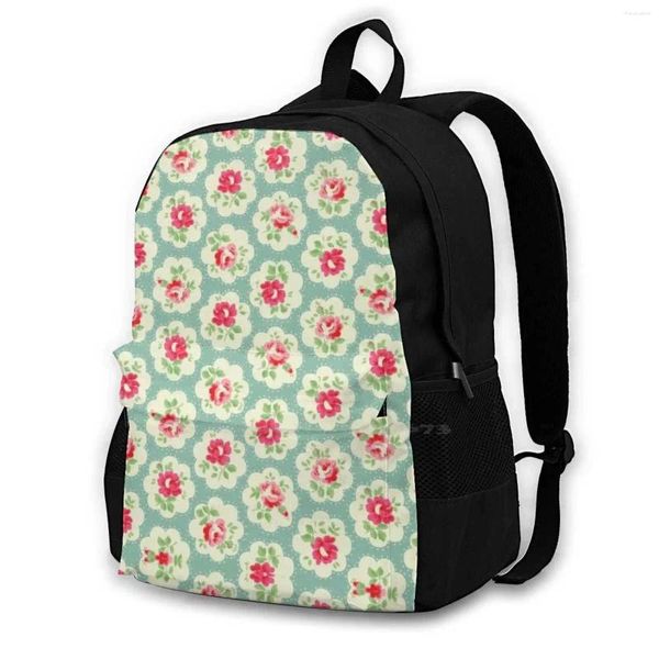 Rucksack mit Blumen-Design, Tasche für Männer, Frauen, Mädchen, Teenager, schwarzes Blumenmuster, hübsches Vintage-Rosa, mädchenhafte Rosen, Shabby-Chic