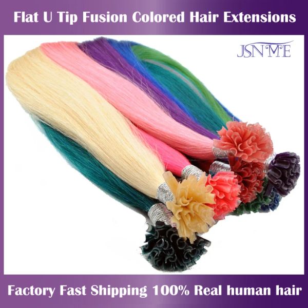 Extensões JSNME U Dica Extensões de cabelos naturais fusion humano real azul roxo rosa cinza 613 cor 20 