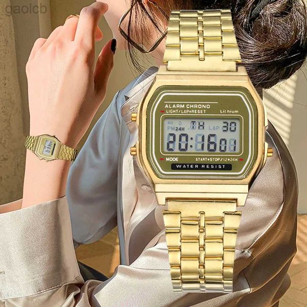 Orologi da polso Elegante orologio digitale per donna Oro Argento Acciaio inossidabile Business Ladies Orologi da polso elettronici Orologio da uomo Zegarek Damski 24319