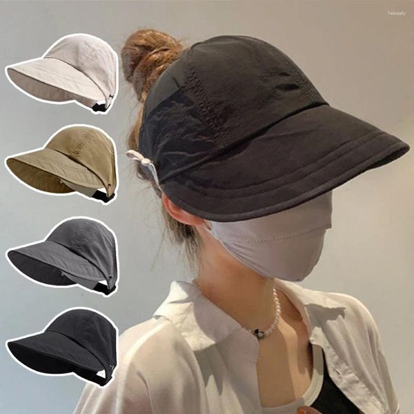 Cappelli a tesa larga da donna, indossabili, protezione solare, maschera, berretto da baseball, spiaggia all'aperto, gancio per il viso, regolabile, casual, primavera estate