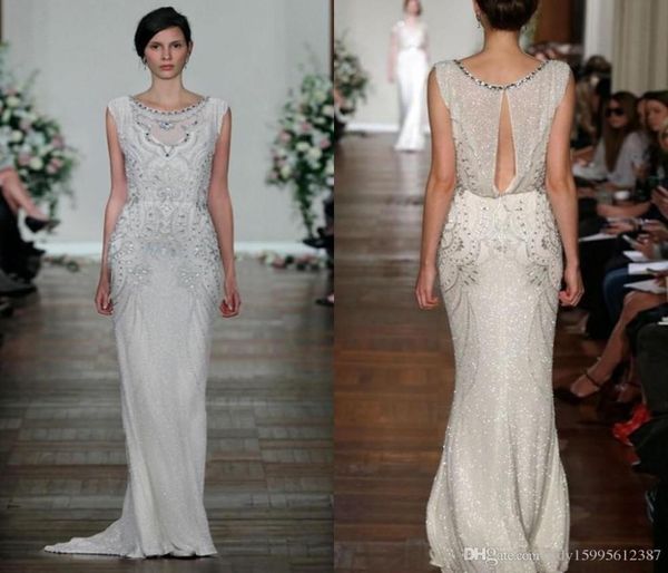 U-Ausschnitt Jenny Packham Chiffon mit Perlen verziert Ballkleider 2019 Neue luxuriöse formelle Abendkleider 0351757489