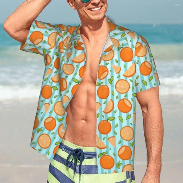 Camisas casuais masculinas laranja laranja praia camisa dos desenhos animados frutas impressão havaiana homens novidade blusas manga curta y2k diversão roupas gráficas