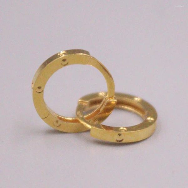 Orecchini a cerchio in vero oro giallo 18 carati per le donne intagliato piccolo vaso stella 10 mm diametro esterno timbro circolare Au750 / E332