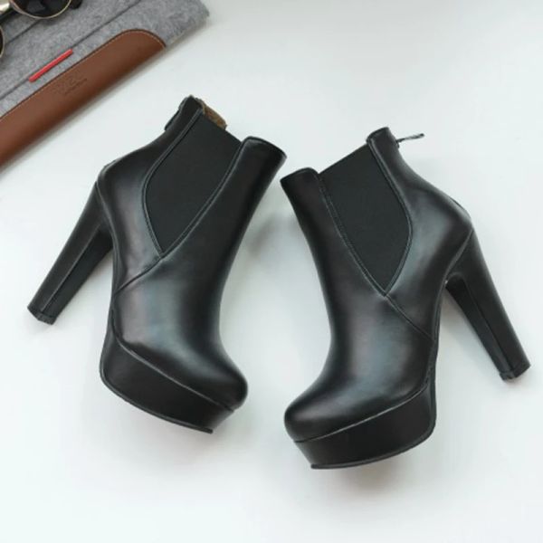 Stivali Reave Cat Fashion Women's Ankle Boots Platform Sexy Teli alti tacchi bianchi neri scarpe da donna di grandi dimensioni 3450 F1494
