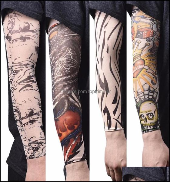 Tatuagens arte saúde beleza mais quente nylon elástico falso tatuagem temporária manga projetos corpo braço meias tatoo para legal homens mulheres 9107619