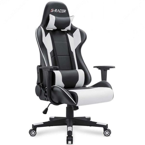 Homall Gaming Chair, Office High Back Comtuter Leather Desk Executive Ergonomic регулируемое вращаемое задание с подголовниками и поддержкой поясничной поддержки (белый)