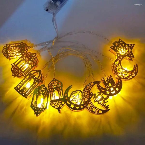 Stringhe Luce fata bianca calda Stringa a led Eleganti luci Ramadan Eid con lanterne a stella lunare Batteria per feste festive