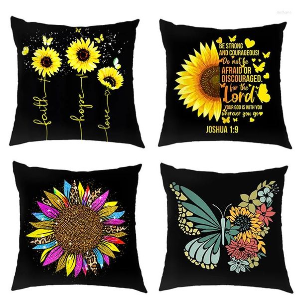 Kissen Glaube Kreuz Hoffnung Liebe Druckbezug Sonnenblume Schmetterling Leinen Kissenbezug Home Decor Überwurfbezüge für Wohnzimmer