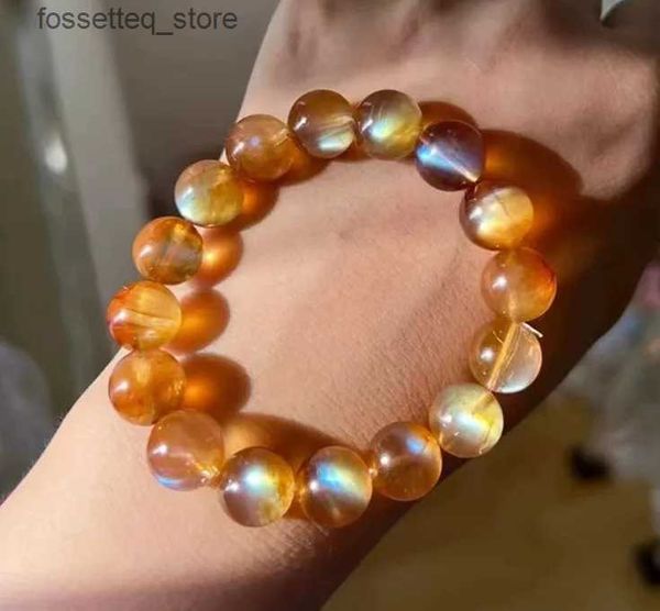 Braccialetti con ciondoli Pietra preziosa arancione naturale di andesina 7 mm Perline rotonde trasparenti Donna Uomo Cristallo elasticizzato Labradorite Pietra di luna Moda AAAAAAA L240319