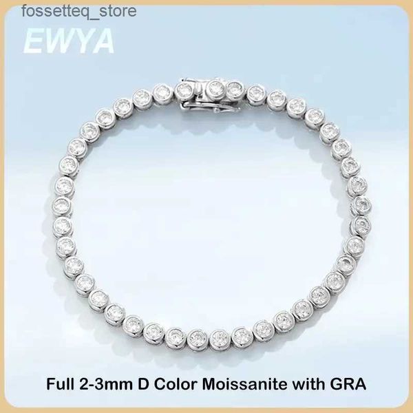 Charme Pulseiras EWYA GRA Certificado D Cor 2-3mm Tênis Moissanite Completo para Mulheres S925 Banhado a Prata 18K Bolha Diamante Link S L240319