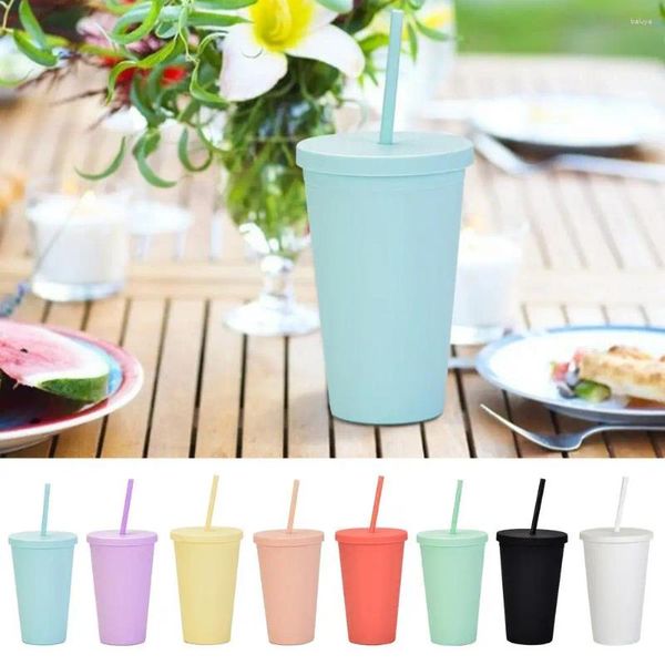 Tazza per bottiglie d'acqua con cannuccia opaca color caramello a doppio strato in plastica 16OZ può contenere e tazza da caffè bicchiere in acrilico per bevande fredde