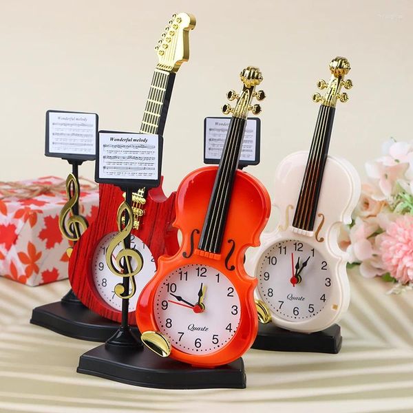 Orologi da tavolo Sveglia creativa per violino Forma di strumento musicale Desktop Soggiorno Decor Regali di festival di compleanno Accessori per la camera da letto