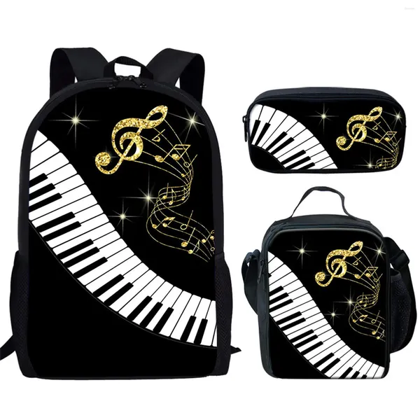 Sırt Çantası Harajuku Piyano Klavye Müzik Notları 3D Baskı 3pcs/Set Öğrenci Okul Çantaları Dizüstü Dirkül Daypack Öğle Çantası Kalem Kılıfı