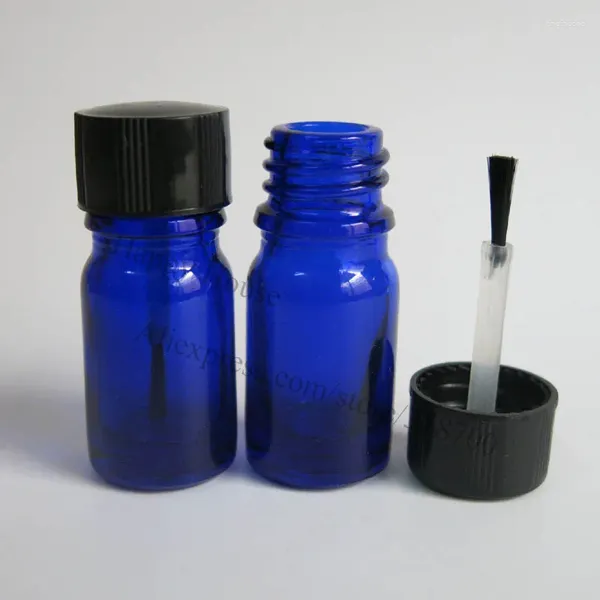 Garrafas de armazenamento 500 x 5ml Mini cobalto azul vidro unha polonês garrafa 5cc pequeno óleo essencial com tampa de escova