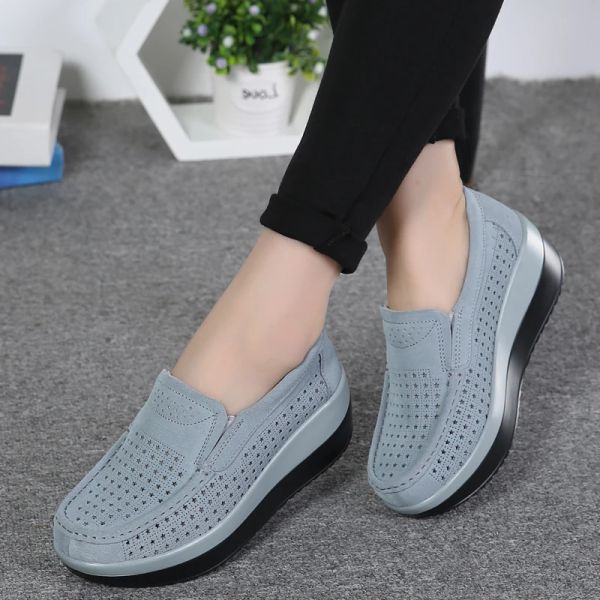 Schuhe Frühlingsplattform Frauen Schuhe Flats Turnschuhe Wildleder Leder Frauen Freizeitschuhe auf Flats Heels Creepers Moccasins ausrutschen