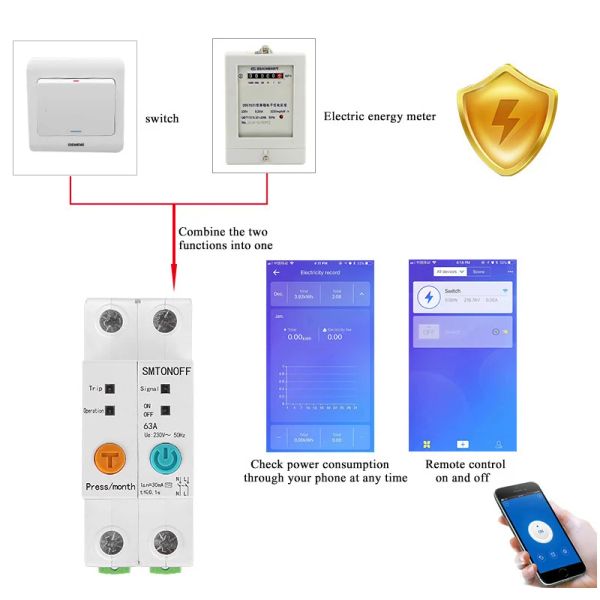 Ferramenta 15pcs Monofásico Din rail WIFI Medidor de energia inteligente proteção contra vazamento de leitura remota Medidor de kWh wattímetro controle de voz alexa