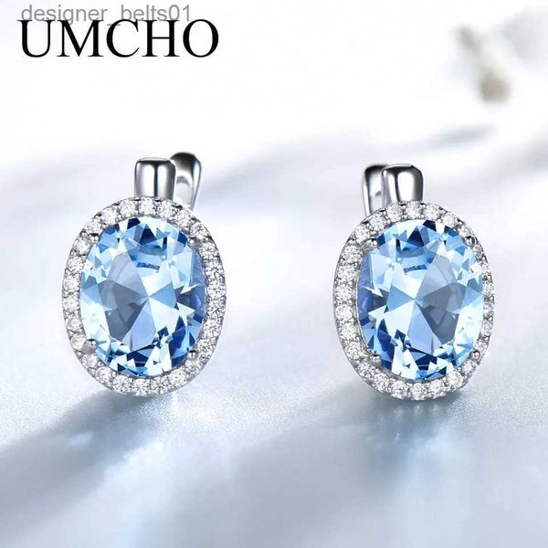 Orecchini a clip con topazio azzurro cielo classico ovale creato UMCHO Orecchini in argento sterling massiccio 925 per le donne Regalo di nozze Gioielleria raffinataC24319