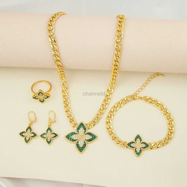 Set di gioielli con zirconi italiani, placcato oro 21k, Dubai, Medio Oriente, Africa, collana di nozze etiope per set di anelli per braccialetti per feste 240319