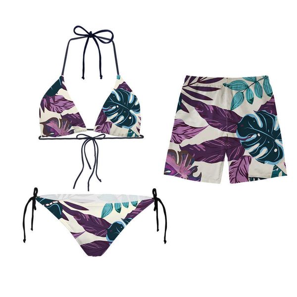Monstera Palm Leaves Designer Swimwear Swimsuit Set Mulheres Sexy Bikini Mens Troncos Cor Curta para Mulher