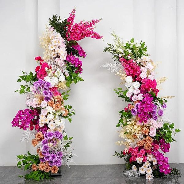 Flores decorativas casamento noiva fundo policromado rosa flor de seda arco artificial para decoração de eventos