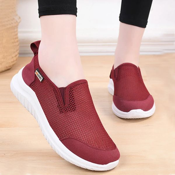 Schuhe Frauen Sneakers Mesh atmable Sommerschuhe für Frauen lässige Flachs Schuhe hohlausschlupfe Slip auf Tennisschuhe