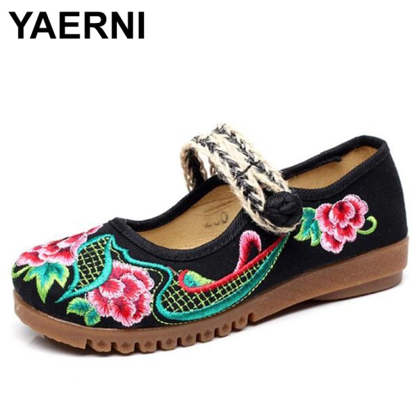 Flats Yaerni exotische chinesische Retro Blume gestickt