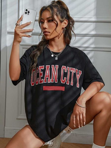 Camicia a mezza manica taglie forti da donna Abbigliamento Ocean City Designer Lettera stampata T-shirt da donna American Retro Top Abbigliamento 2760