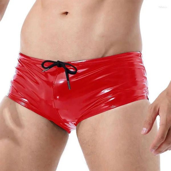 Unterhosen Sexy Männer Kunstleder Boxershorts und Ausbuchtung Unterwäsche Slip Open Front Gay Höschen Kordelzug Mittlere Taille Männlich Exotisch