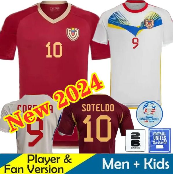 2024 2025 Venezuela Futebol Jerseys 24/25 Venezuela Seleção Nacional Camisa de Futebol Homens Home Vermelho Fora Branco Camisetas Copa América CORDOVA SOTELDO RINCON BELLO Kids Kit