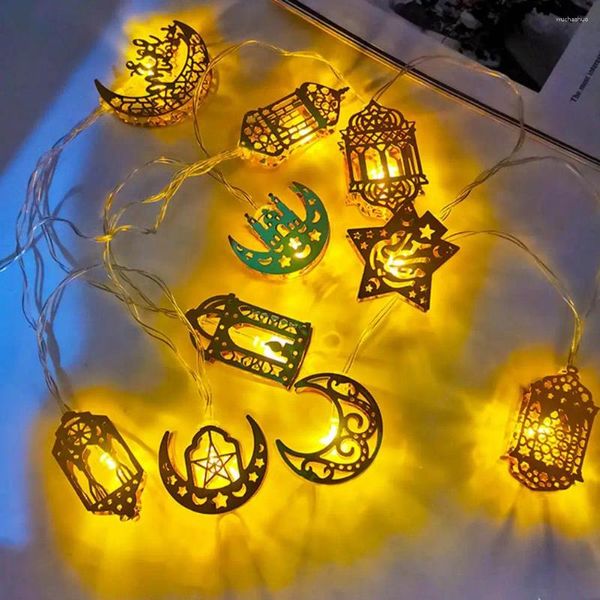 Cordas decorativas corda luz led elegante ramadan eid luzes com lua estrela lanternas bateria para festa festiva