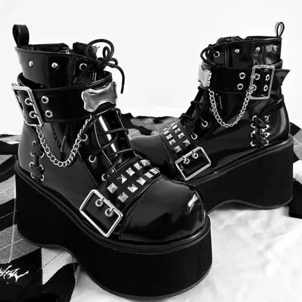 Bootsplattform Keile Stiefel für Frauen Neue Herbst Winter Gothic Style Vampire Cosplay weibliche Stiefel Coole Frauen Schuhe Motorradstiefel