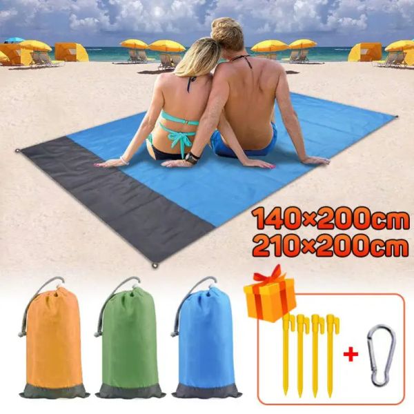 Zerbino 200x210 cm 200x140 cm Tasca Picnic Pad Tappetino da spiaggia impermeabile Coperta senza sabbia Coperta da campeggio all'aperto Tenda da picnic Copertura pieghevole Biancheria da letto