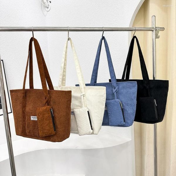 Totes Damen-Einkaufstasche aus Cord, lässige Schultertasche, Handtasche mit großer Kapazität, vielseitig einsetzbar für Pendeln im Winter