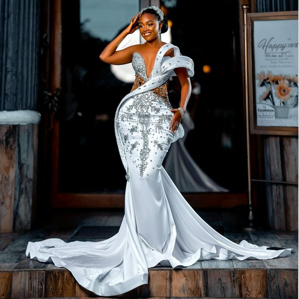 ASO EBI Mermaid Dress Bride Plus Size Illusion Irrestoni da sposa Abiti da sposa in rilievo per le ragazze nere arabe in arabo Nigeria D177 407