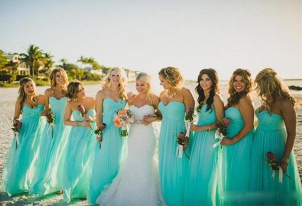 In den USA beliebtes Strand-Brautjungfernkleid aus türkisfarbenem Chiffon in Übergröße, bodenlanges Hochzeitsgast-Partykleid für die formelle Herbstparty Go2402010