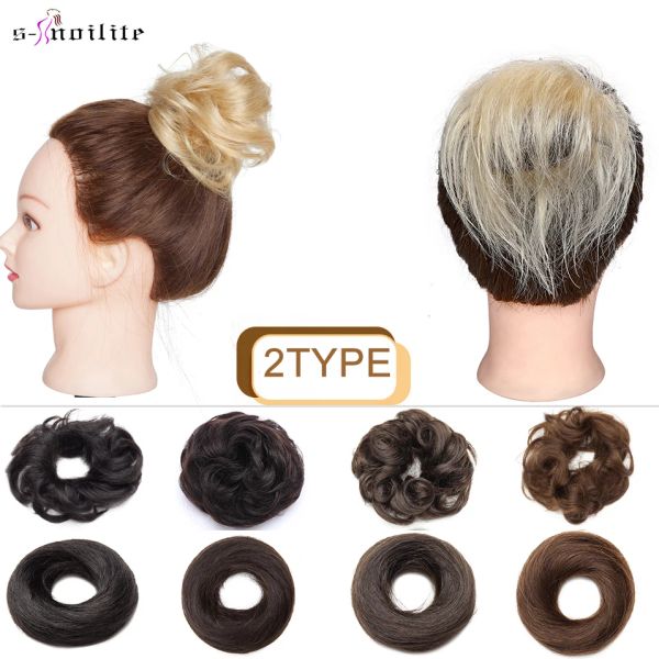 Frangia Snoilite 2Tipo Ricci e lisci Chignon umano Ciambella Parrucchino Elastico in gomma Capelli umani Panino Pezzi di capelli Estensione dei capelli