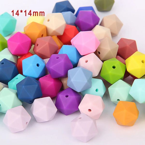 Kolyeler Tyry.hu 50pcs/Lot Silikon Icosahedron Bebek Teether Diş çıkarma Boncukları Kolye BPA Bedava Bebek Dişleri Oyuncak Silikon Boncuklar 14mm