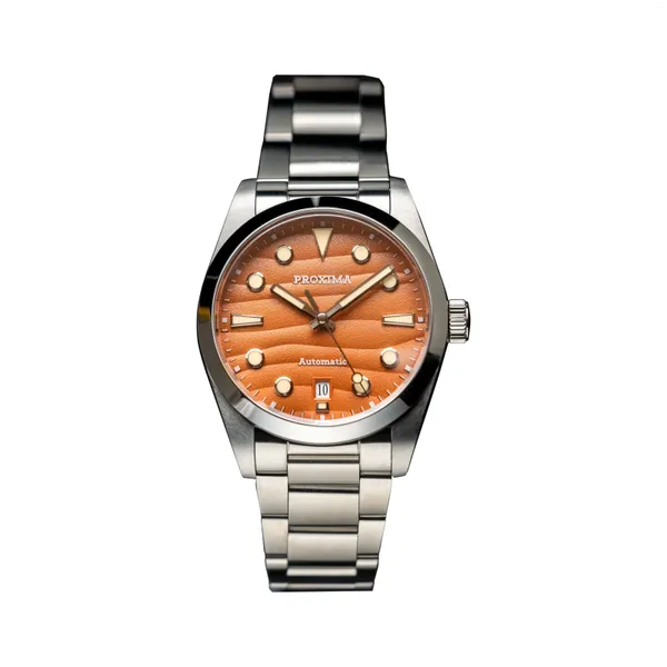 Relógios de pulso Proxima Homens Relógio de Luxo 37mm Retro Automático Mecânico Relógio de Pulso 200m À Prova D 'Água BGW-9 Luminosa Safira Desert Texture Dial