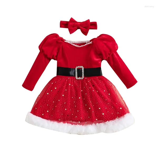 Mädchen Kleider Kinder Baby Weihnachten Kleinkind Kleidung Langarm Flauschiges Rotes Prinzessin Kleid Stirnband Weihnachten Outfit 6 Monate