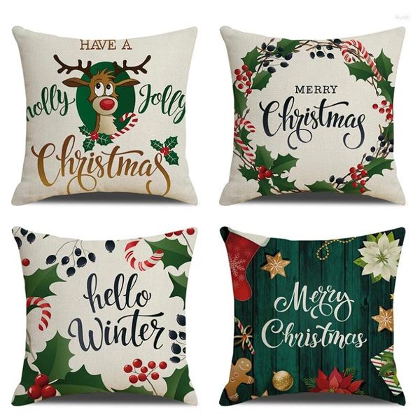Kissen Frohe Weihnachten dekorativer Bezug 18x18 in Leinen Überwurf Kissenbezug Dekorationen für Bett Sofa