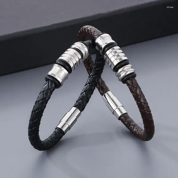 Braccialetti con ciondoli Bracciale classico in pelle in acciaio inossidabile per uomo Donna Regalo personalizzato all'ingrosso di gioielli da polso con corda intrecciata marrone personalizzato