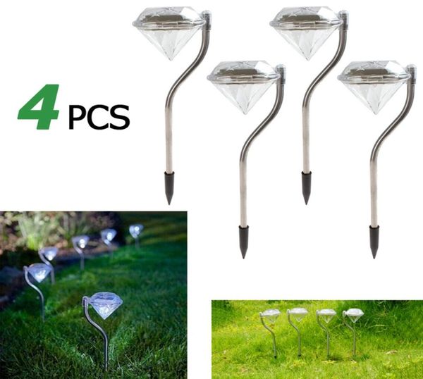 Edison2011 4 Stück wasserdichte Outdoor-LED-Solarstrom-Rasenlampe, Licht, Diamanten, LED-Solar-Spot-Lampe für Gartendekoration6000262