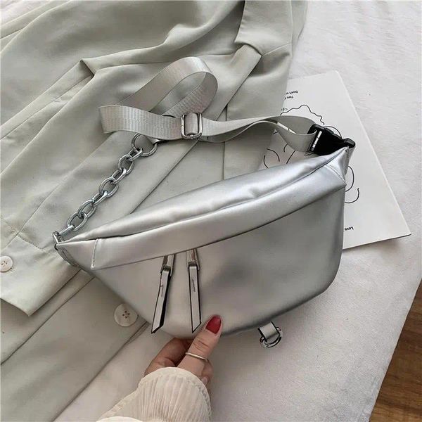 Totes Borsa a tracolla semplice Lady 2024 Chic Fashion Donna Hobos Borsa a spalla singola con tracolla in pelle PU Borsa in argento Pochette da giorno