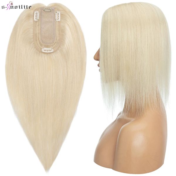 Toppers Snoilte 7x13cm Toppers capelli veri Base in seta Parrucca di capelli naturali Protesi di capelli umani al 100% Donna Parrucche marroni Clip nelle estensioni dei capelli