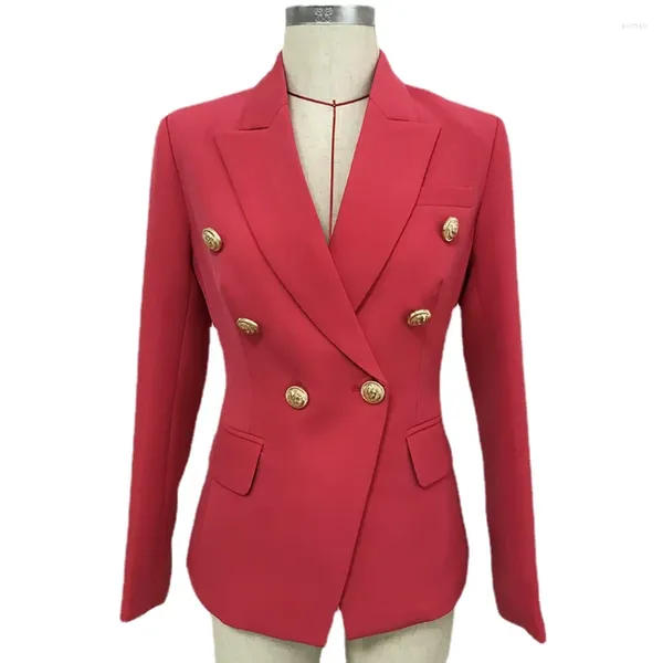Женские костюмы, весенне-осенняя одежда, тренд 2024, красные куртки, женский элегантный блейзер с золотой головкой льва и пуговицами