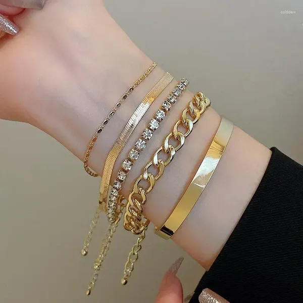 Link Armbänder Mode Punk Gold Farbe Armreifen Für Frauen Männer Trendy Strass Metall Böhmischen Schmuck Zubehör Geschenk Großhandel