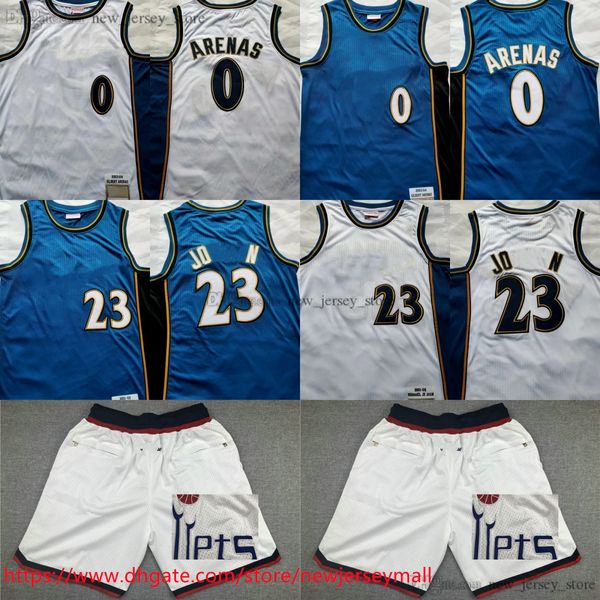 Klassische Retro-Authentische Stickerei 2003–04 Basketball 0 Gilbert Arenas Trikot Vintage Real Stitched Michael Blau Weiß 2001–02 Trikot Atmungsaktiver Sport